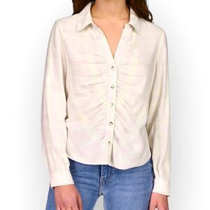 SANCTUARY CLOTHING NWT WOMENS WHISPER PLAID RUCHED BOYFRIEND SHIRT- size XS‎